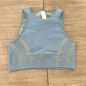 Fabletics Blue Ribbed Sleeveless Crop Tank Top